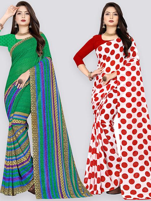 pack of 2 printed casual wear sarees with blouse - 21432143 - Very Small Image - 1