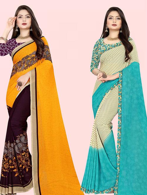 women multi color printed combo saree with blouse - 21432147 - Very Small Image - 1