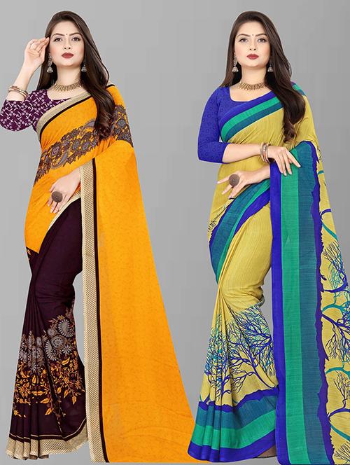 pack of 2 casual wear combo sarees with blouse - 21432150 - Very Small Image - 1