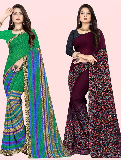 pack of 2 casual wear combo sarees with blouse - 21432151 - Very Small Image - 1