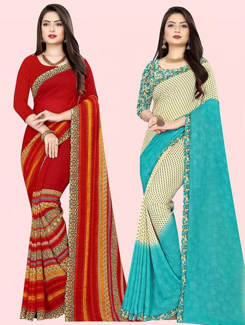 pack of 2 casual wear combo sarees with blouse - 21432152 - Very Small Image - 1