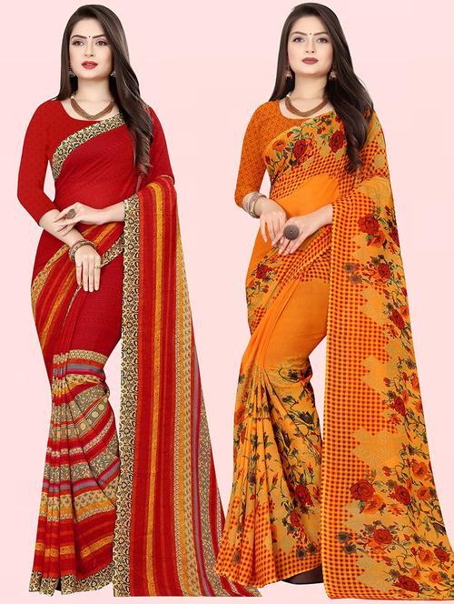 pack of 2 printed casual wear sarees with blouse - 21432154 - Very Small Image - 1