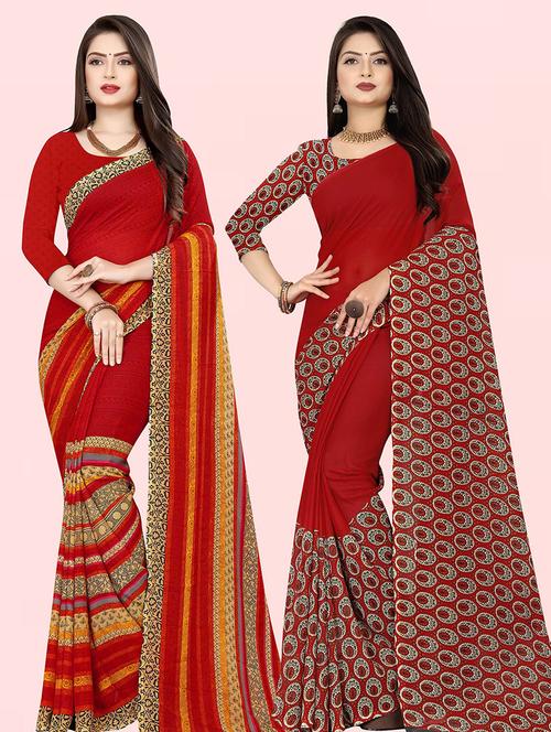 pack of 2 casual wear combo sarees with blouse - 21432159 - Very Small Image - 1