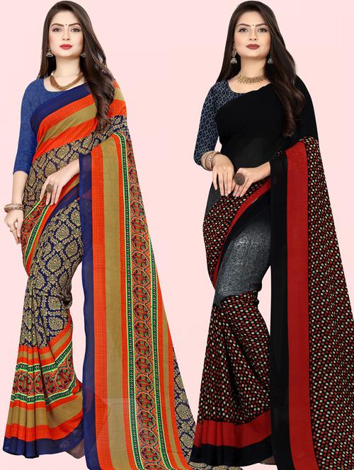 pack of 2 casual wear combo sarees with blouse - 21432160 - Very Small Image - 1