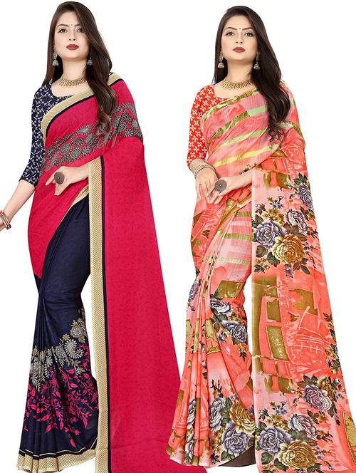 pack of 2 casual wear combo sarees with blouse - 21432165 - Very Small Image - 1