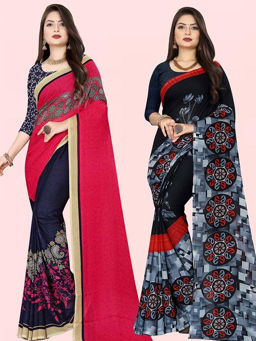 pack of 2 printed casual wear sarees with blouse - 21432166 - Very Small Image - 1