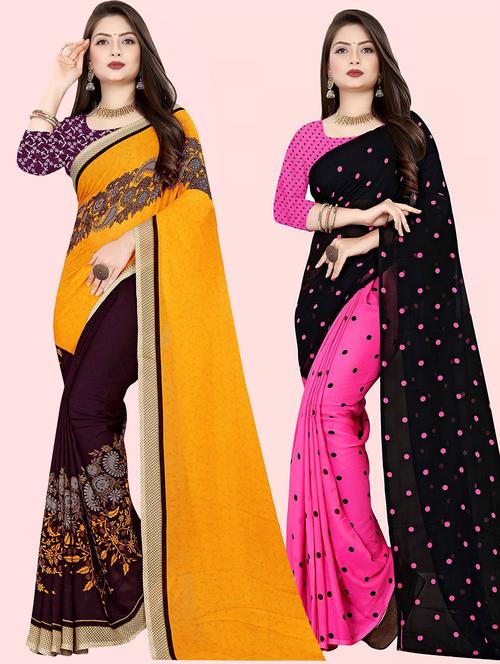 women multi color printed combo saree with blouse - 21432171 - Very Small Image - 1