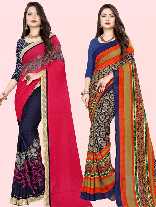 pack of 2 printed casual wear sarees with blouse - 21432173 - Very Small Image - 1