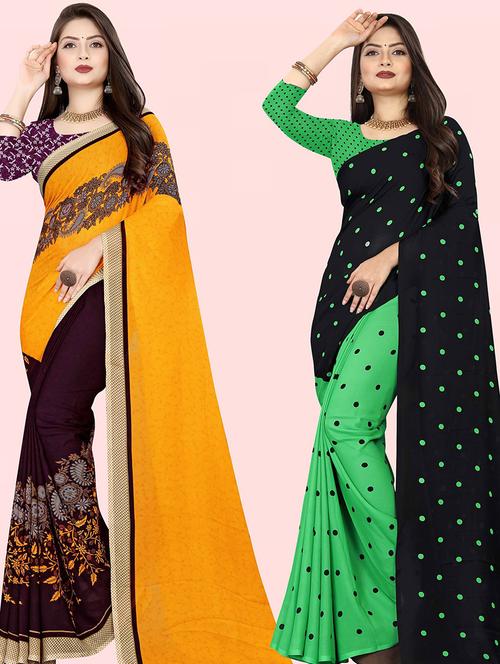 pack of 2 casual wear combo sarees with blouse - 21432174 - Very Small Image - 1