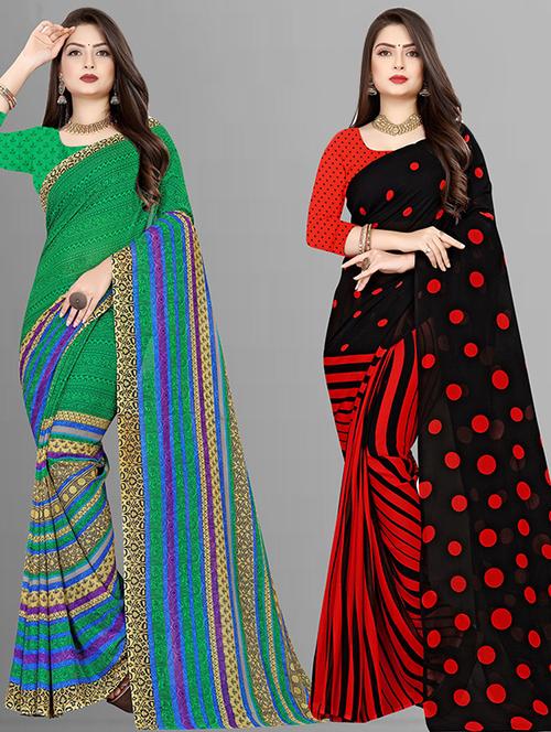 pack of 2 printed casual wear sarees with blouse - 21432176 - Very Small Image - 1