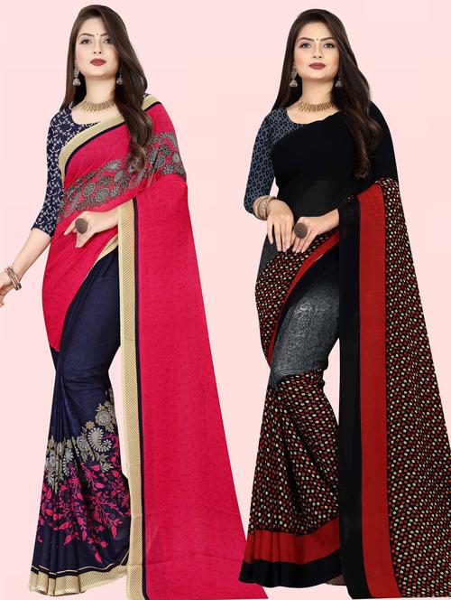 pack of 2 casual wear combo sarees with blouse - 21432178 - Very Small Image - 1