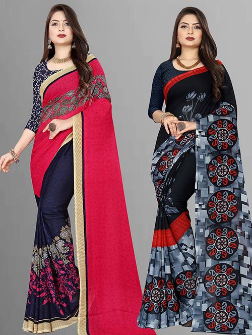 pack of 2 casual wear combo sarees with blouse - 21432179 - Very Small Image - 1
