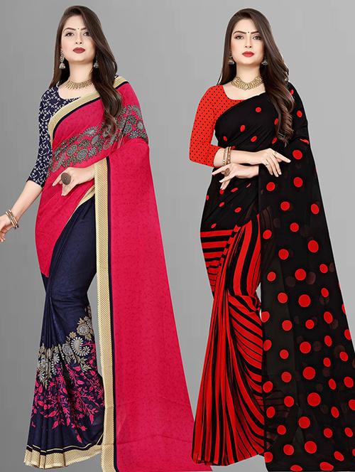 pack of 2 casual wear combo sarees with blouse - 21432180 - Very Small Image - 1