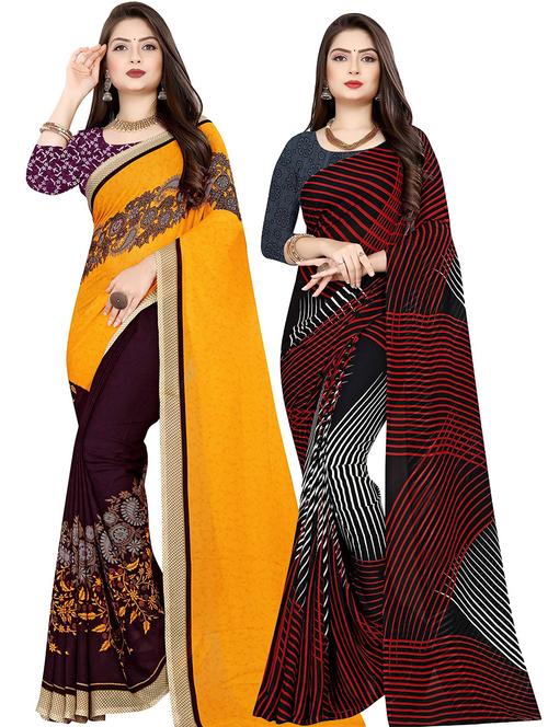 pack of 2 casual wear sarees with blouse - 21432184 - Very Small Image - 1