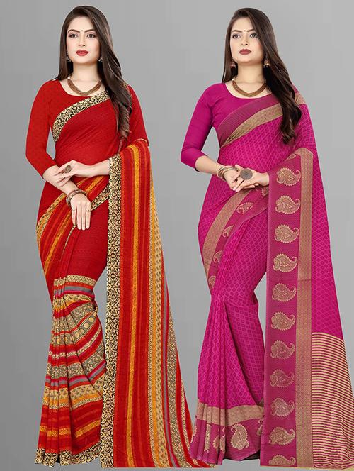 pack of 2 casual wear combo sarees with blouse - 21432187 - Very Small Image - 1
