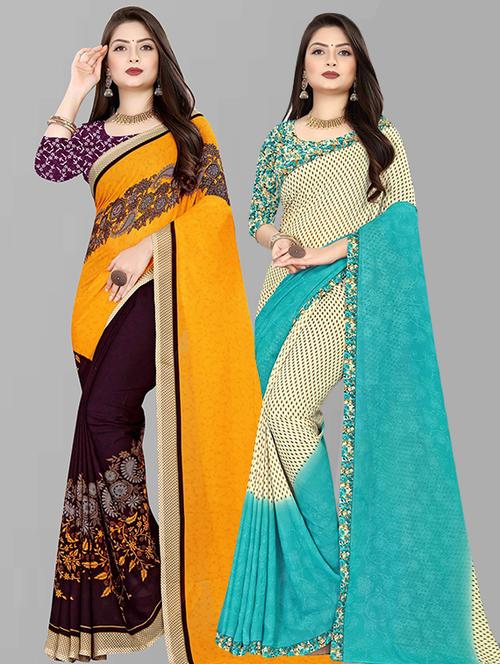 pack of 2 printed casual wear sarees with blouse - 21432189 - Very Small Image - 1