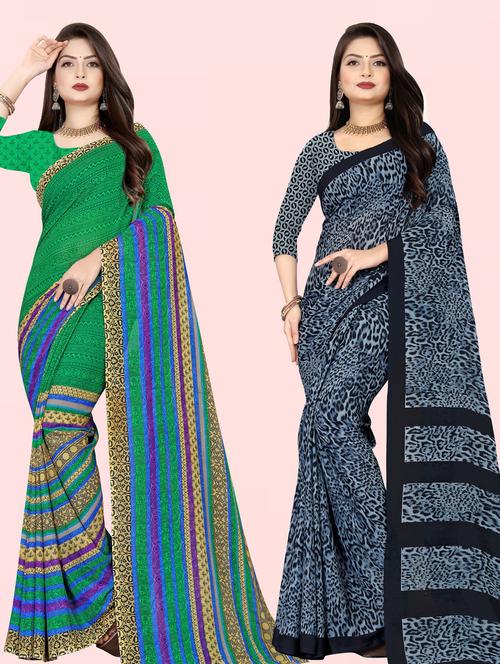 women multi color printed combo saree with blouse - 21432190 - Very Small Image - 1
