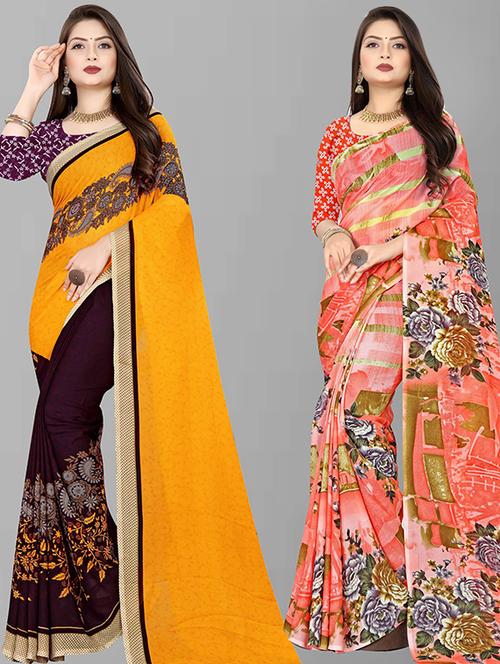 women pack of 2 casual wear sarees with blouse - 21432191 - Very Small Image - 1
