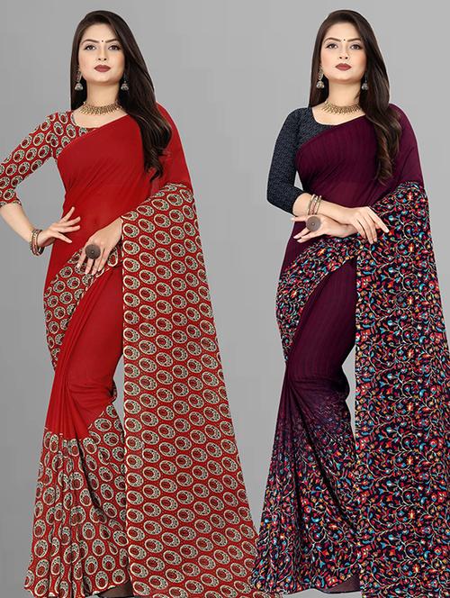 women pack of 2 casual wear sarees with blouse - 21432192 - Very Small Image - 1
