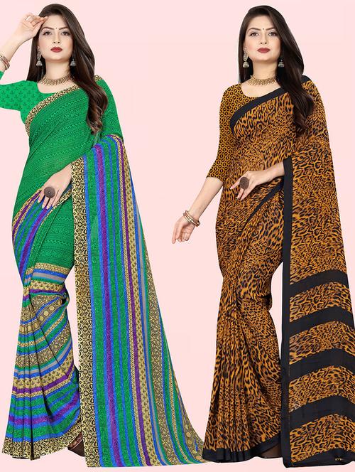 pack of 2 casual wear combo sarees with blouse - 21432198 - Very Small Image - 1