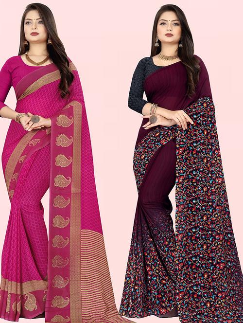 pack of 2 casual wear combo sarees with blouse - 21432200 - Very Small Image - 1