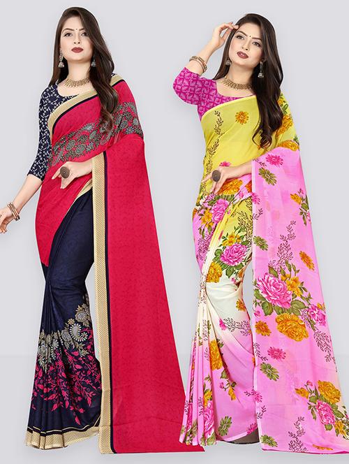 pack of 2 casual wear combo sarees with blouse - 21432201 - Very Small Image - 1