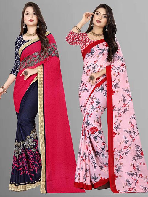 pack of 2 printed casual wear sarees with blouse - 21432202 - Very Small Image - 1