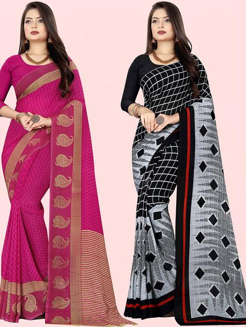 pack of 2 printed casual wear sarees with blouse - 21432205 - Very Small Image - 1