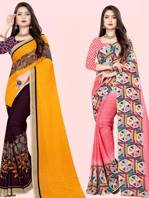 pack of 2 casual wear combo sarees with blouse - 21432206 - Very Small Image - 1