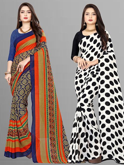 pack of 2 printed casual wear sarees with blouse - 21432207 - Very Small Image - 1
