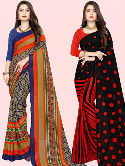 pack of 2 casual wear combo sarees with blouse - 21432208 - Very Small Image - 1