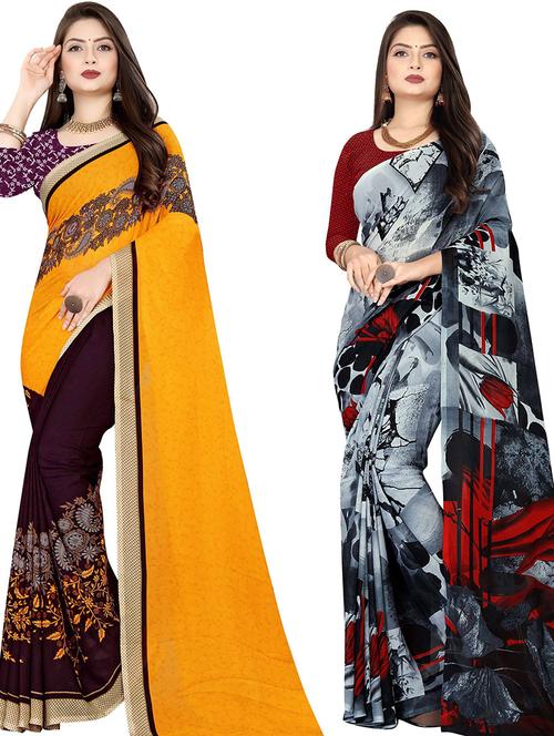 pack of 2 printed casual wear sarees with blouse - 21432211 - Very Small Image - 1
