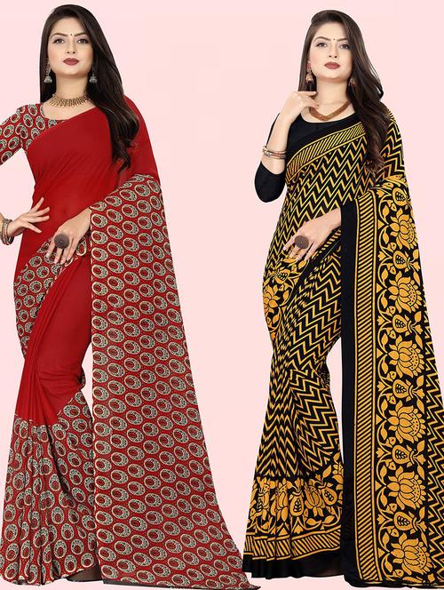 women multi color printed combo saree with blouse - 21432213 - Very Small Image - 1