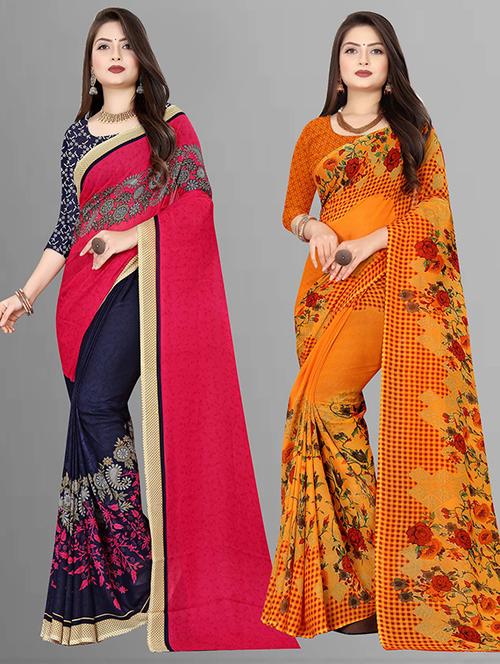 pack of 2 casual wear combo sarees with blouse - 21432214 - Very Small Image - 1