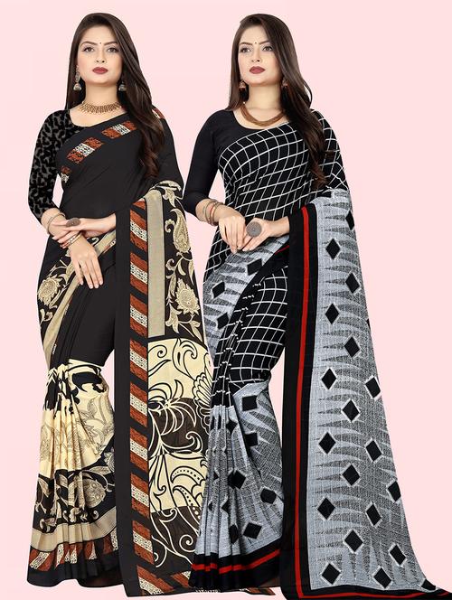 pack of 2 printed casual wear sarees with blouse - 21432216 - Very Small Image - 1