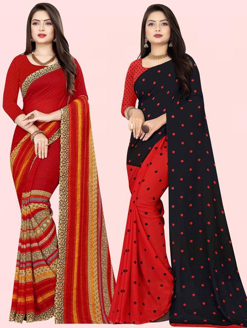 pack of 2 printed casual wear sarees with blouse - 21432219 - Very Small Image - 1
