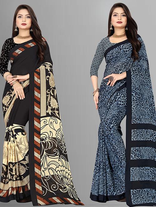 pack of 2 casual wear combo sarees with blouse - 21432220 - Very Small Image - 1