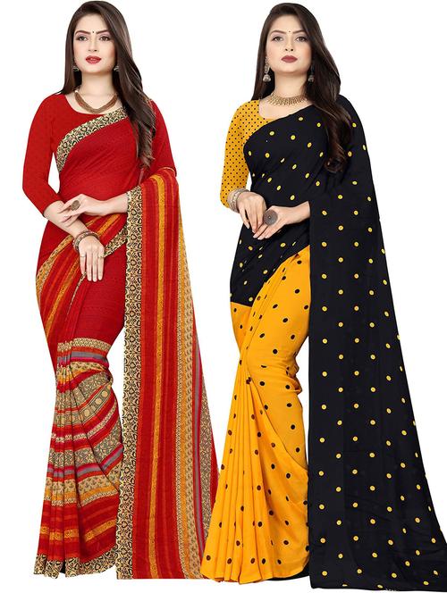 pack of 2 printed casual wear sarees with blouse - 21432224 - Very Small Image - 1