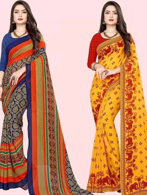 pack of 2 printed casual wear sarees with blouse - 21432228 - Very Small Image - 1