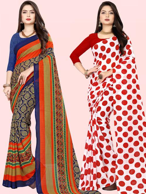 women multi color printed combo saree with blouse - 21432231 - Very Small Image - 1