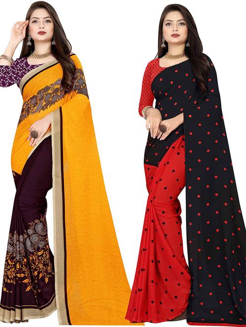 pack of 2 casual wear combo sarees with blouse - 21432232 - Very Small Image - 1