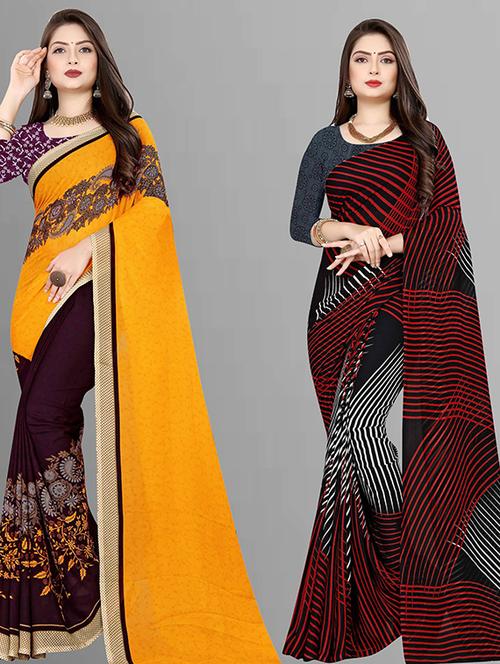 pack of 2 casual wear combo sarees with blouse - 21432234 - Very Small Image - 1