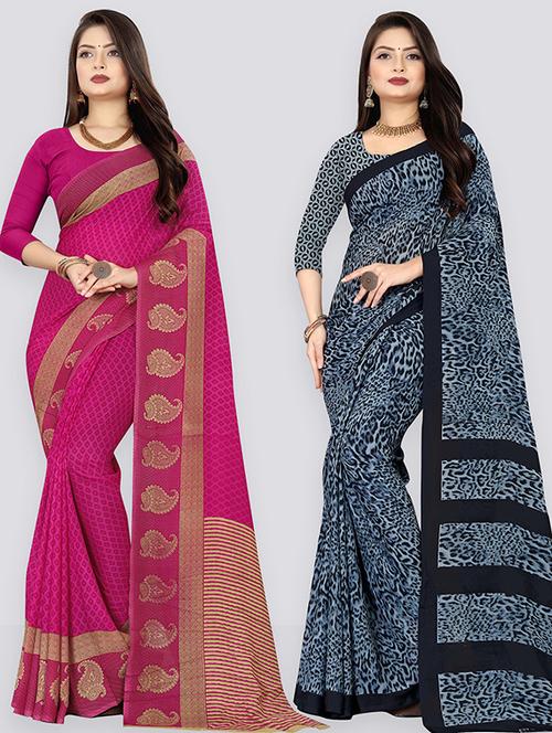 pack of 2 printed casual wear sarees with blouse - 21432236 - Very Small Image - 1