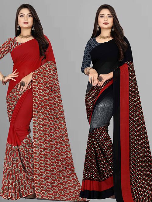 pack of 2 printed casual wear sarees with blouse - 21432237 - Very Small Image - 1