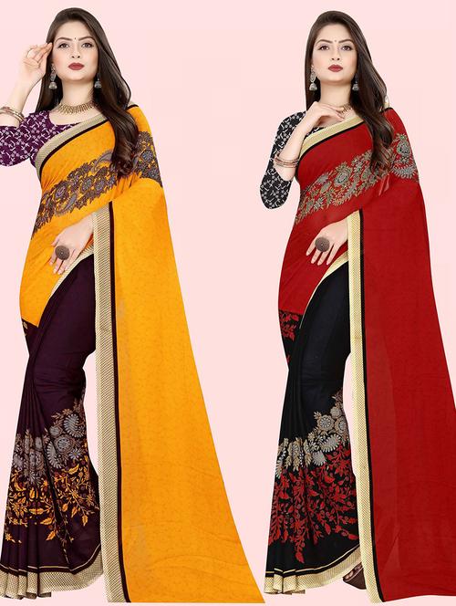 pack of 2 casual wear sarees with blouse - 21432238 - Very Small Image - 1
