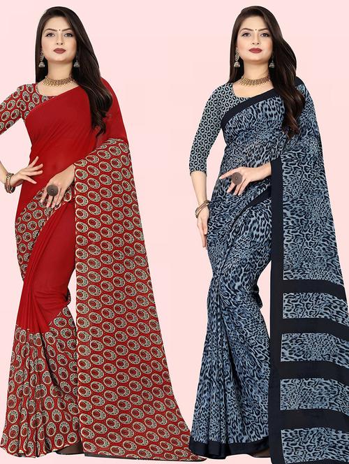 pack of 2 casual wear combo sarees with blouse - 21432239 - Very Small Image - 1
