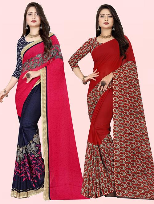women multi color printed combo saree with blouse - 21432242 - Very Small Image - 1