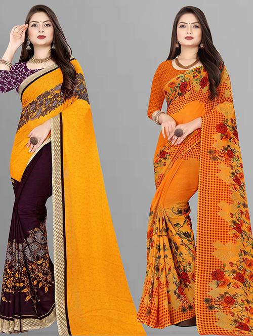 pack of 2 casual wear combo sarees with blouse - 21432249 - Very Small Image - 1