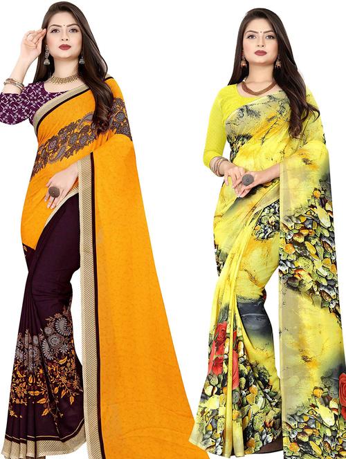 women multi color printed combo saree with blouse - 21432252 - Very Small Image - 1