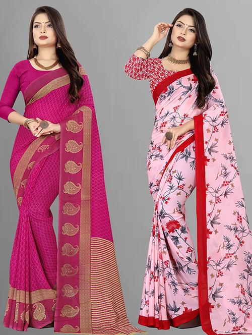 women multi color printed combo saree with blouse - 21432254 - Very Small Image - 1